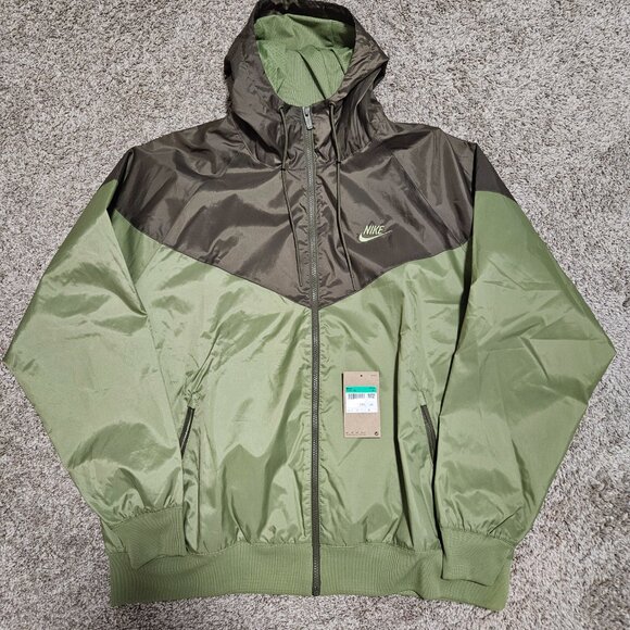 Nike Mens Green Sportswear Long Sleeve Full Zip Pockets Hooded Windrunner Jacket - Picture 7 of 12